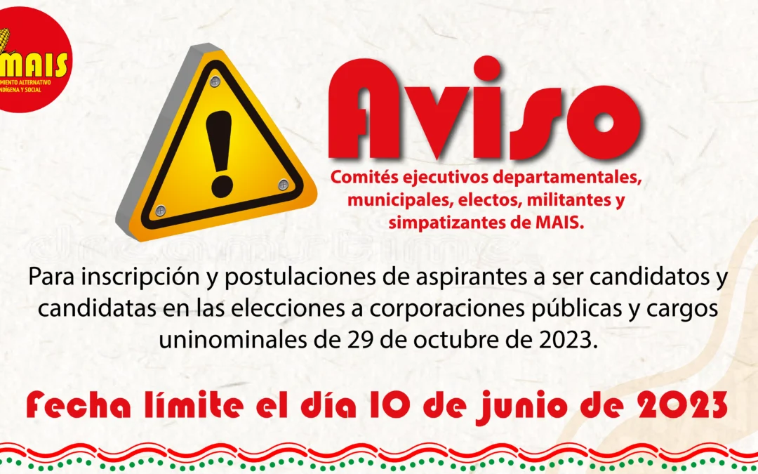 CIRCULAR No. 007 – Ampliación del plazo para inscripción Elecciones Territoriales 2023